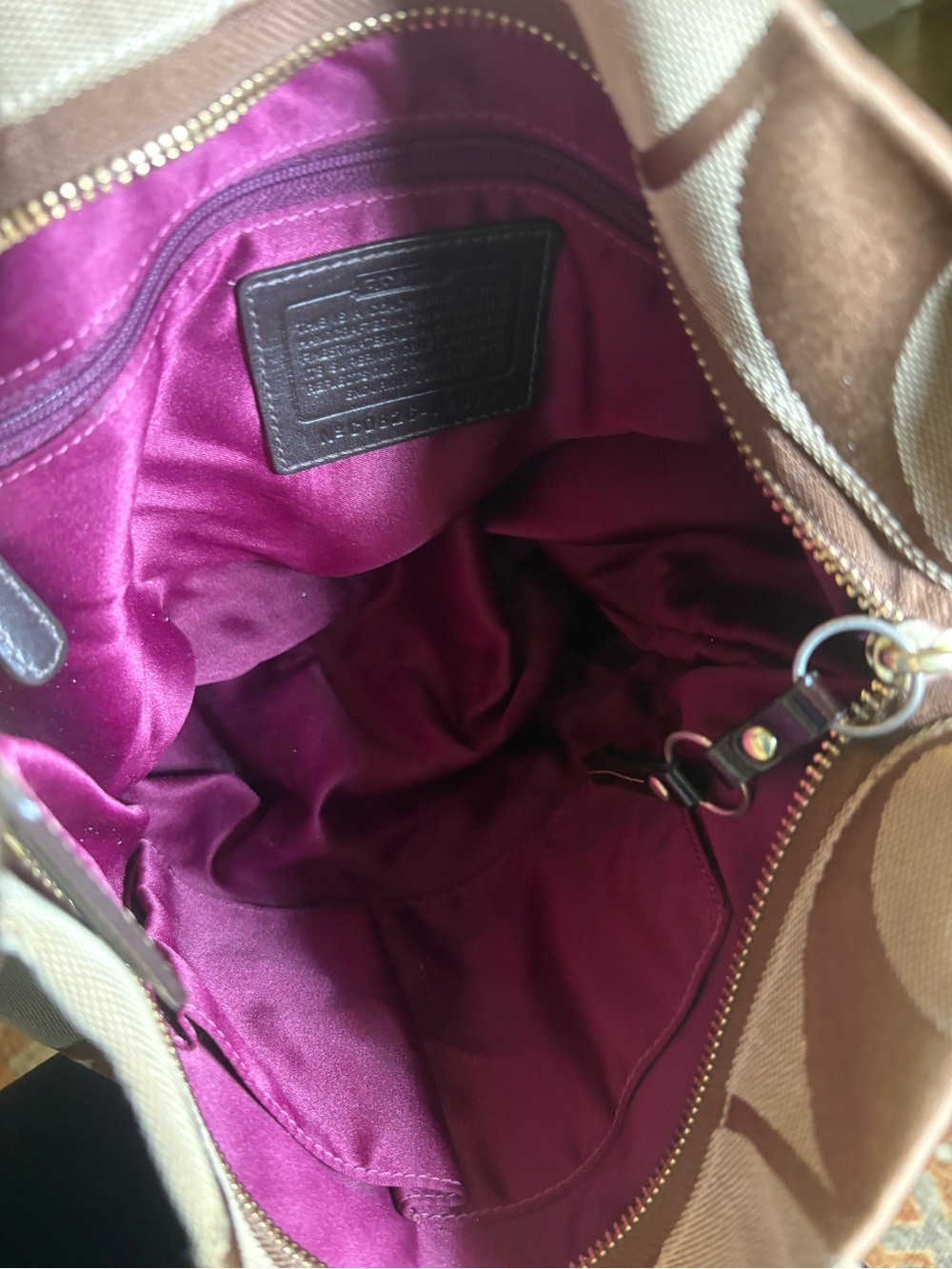Coach Carly 12871 Tan Signature Canvas Shoulder Bag with Dark Brown Trim - Picture 12 of 12